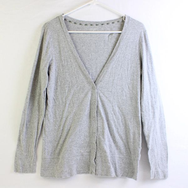 Lands End Women's M Gray 100% Cotton Cardigan