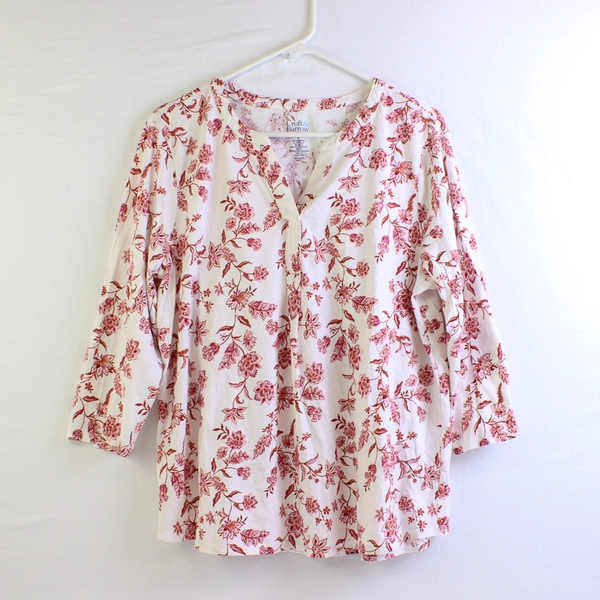 Croft & Barrow Women's L Red and White Floral Blouse
