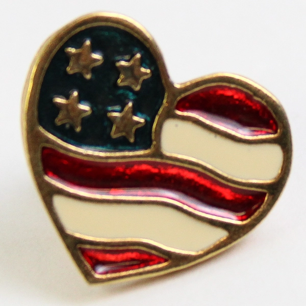 AVON Heart-Shaped American Flag USA Gold Tone Tie Tac Lapel Pin