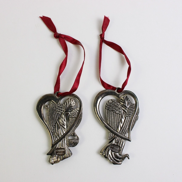 Set of 2 Gorham Love & Hope Angels Christmas Ornaments Silver Plated