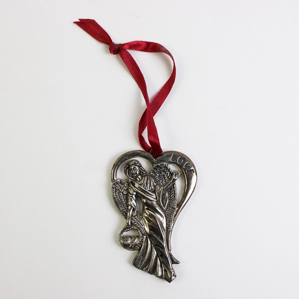 Set of 2 Gorham Love & Hope Angels Christmas Ornaments Silver Plated