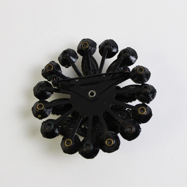 Vintage Milk Glass Brooch Pin Dome Japanned Finish 50s Mid-Century Black & White