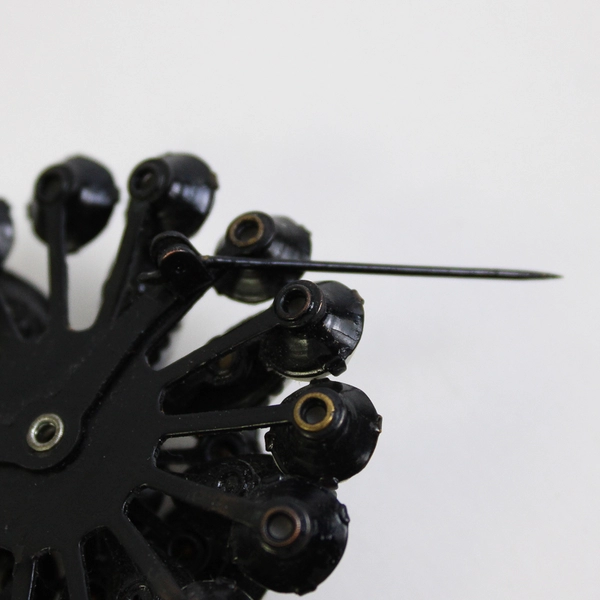 Vintage Milk Glass Brooch Pin Dome Japanned Finish 50s Mid-Century Black & White