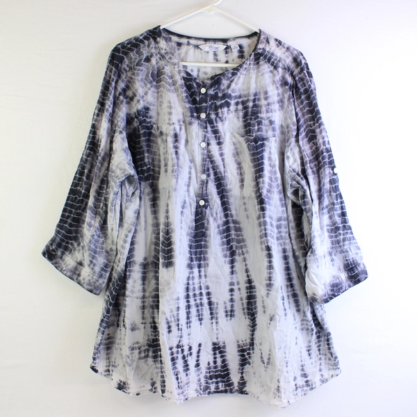 Great Northwest Indigo Women's Plus 3X Tie Dye Gray And White Blouse