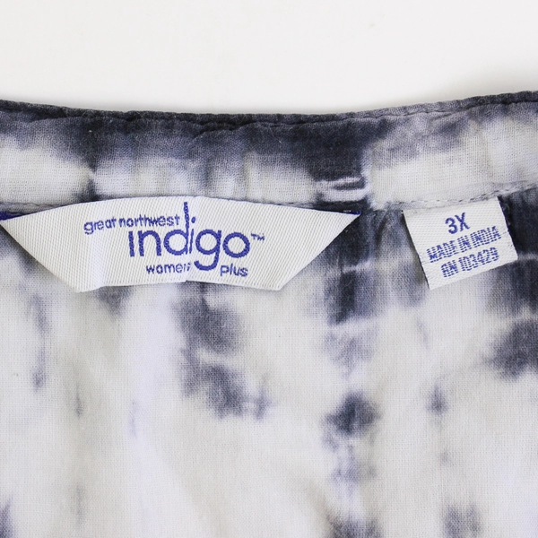 Great Northwest Indigo Women's Plus 3X Tie Dye Gray And White Blouse