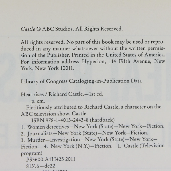 Heat Rises Richard Castle (Tom Straw) Nikki Heat Series ABC Show Castle 2011 HC