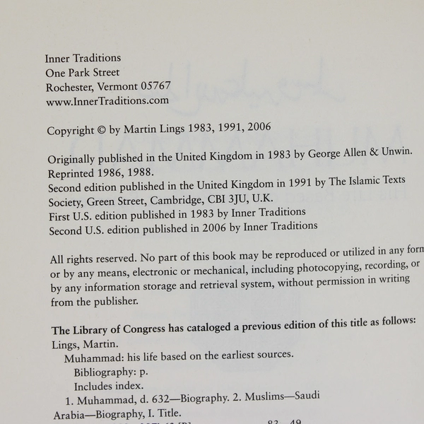 Muhammad His Life Based on the Earliest Sources by Martin Lings 2006 Paperback