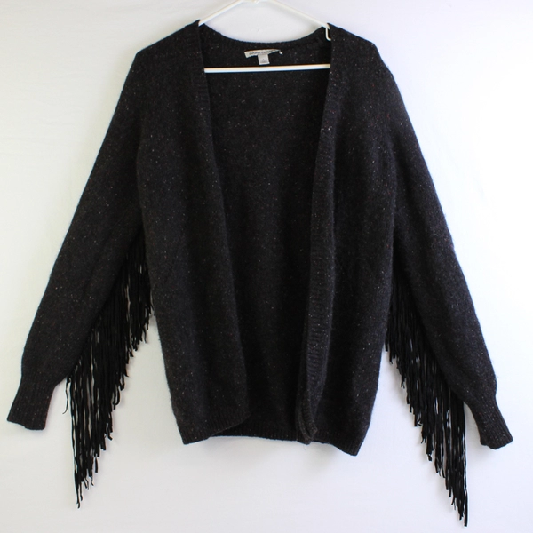Autumn Cashmere Women's S 100% Cashmere Black Fringe Cardigan