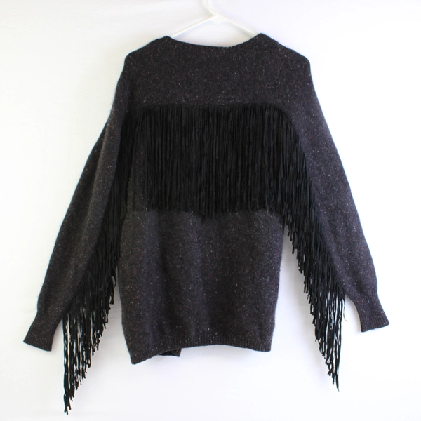 Autumn Cashmere Women's S 100% Cashmere Black Fringe Cardigan