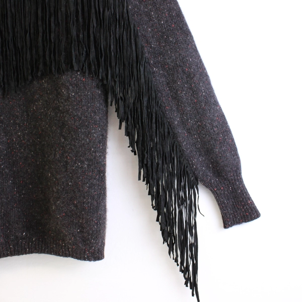 Autumn Cashmere Women's S 100% Cashmere Black Fringe Cardigan
