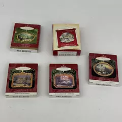 Lot of 5 Hallmark Thomas Kinkade Christmas Ornaments 1997-2002 w/ Boxes