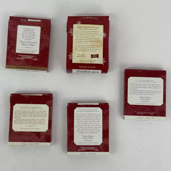 Lot of 5 Hallmark Thomas Kinkade Christmas Ornaments 1997-2002 w/ Boxes
