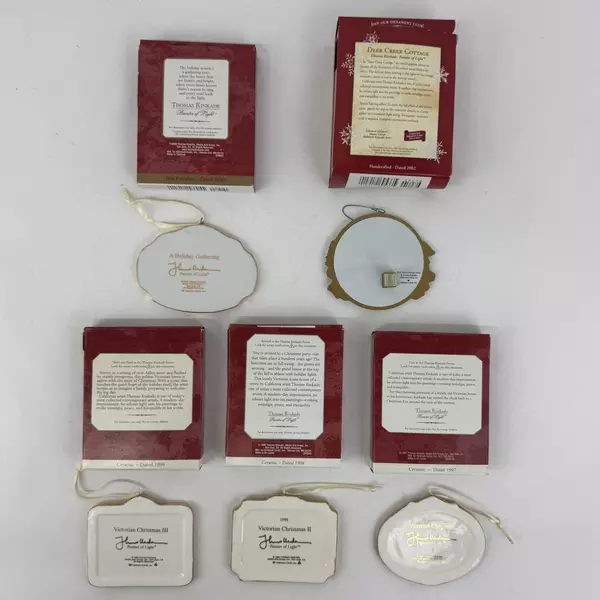 Lot of 5 Hallmark Thomas Kinkade Christmas Ornaments 1997-2002 w/ Boxes