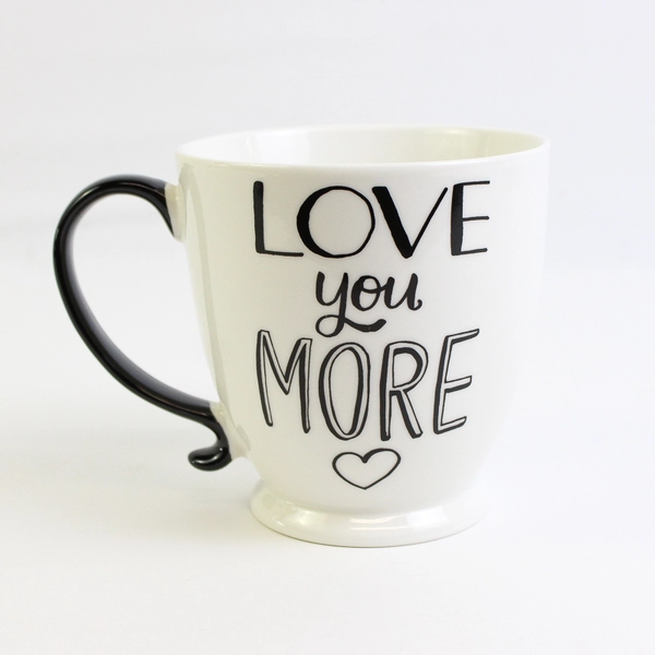 Clay Art Ceramic Coffee Mug White With Black Message & Handle