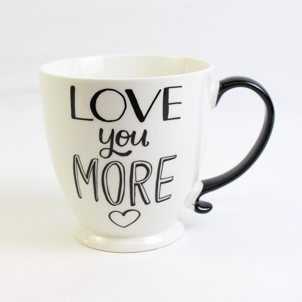 Clay Art Ceramic Coffee Mug White With Black Message & Handle