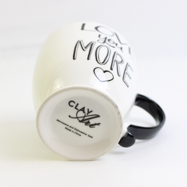 Clay Art Ceramic Coffee Mug White With Black Message & Handle