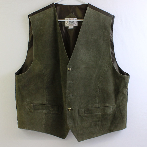 John Ashford Sport Men's 100% Leather Suede Front Olive Green & Brown Size XL