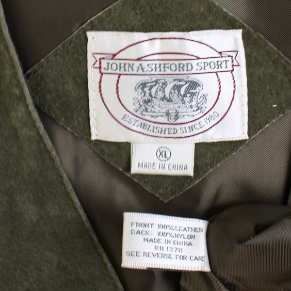 John Ashford Sport Men's 100% Leather Suede Front Olive Green & Brown Size XL