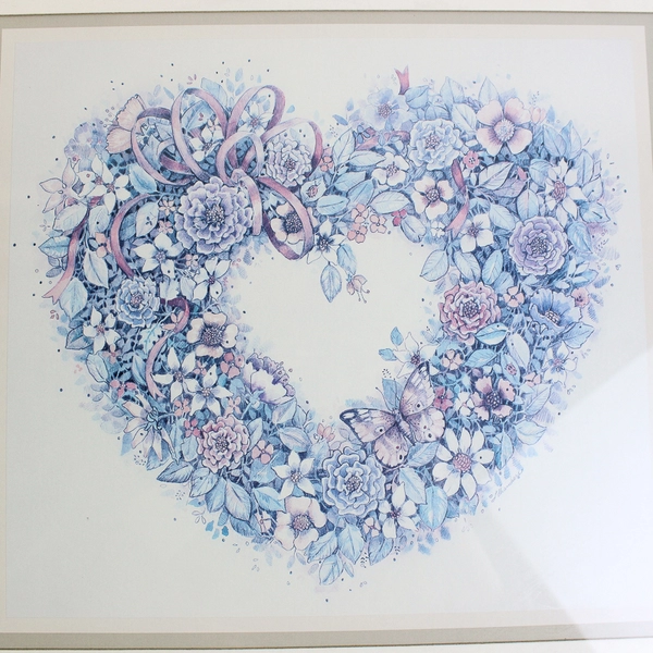 Large Pink Wood Framed and Matted Print Flowers in Heart-Shape