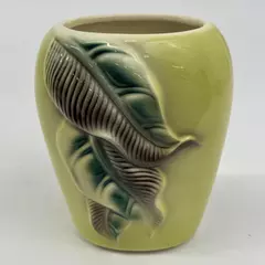 Vintage Royal Copley Yellow Ceramic Vase With Embossed Leaves