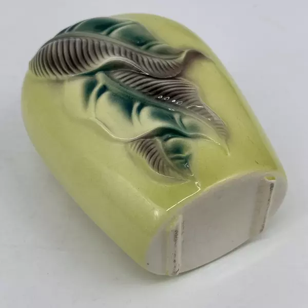 Vintage Royal Copley Yellow Ceramic Vase With Embossed Leaves