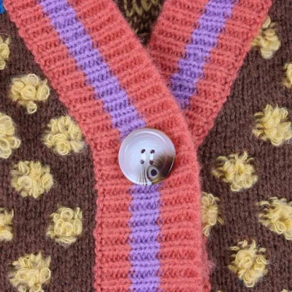 Cider Women's L Multicolor Patchwork Button Up Knit Sweater