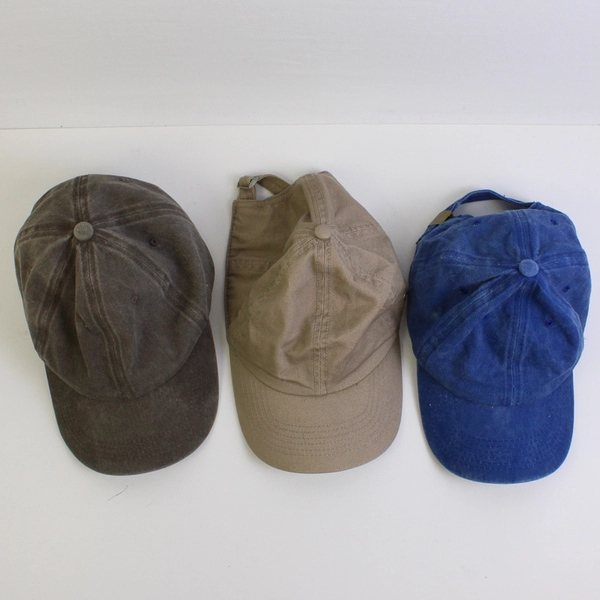 Lot of 3 Cotton Baseball Caps Adult One Size Beige Taupe Blue