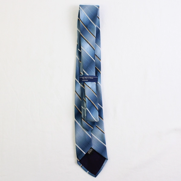 The Men's Shop JCPenney Blue White Brown Striped Men's Necktie 57"