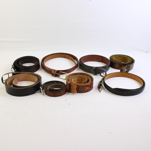 Mixed Lot of 8 Flawed Leather Belts for DIY Leatherwork Upcycling