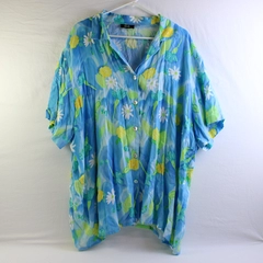 Tapestry Women's 2XL Blue Button Up Collared Short Sleeve Shirt