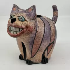 Peter Alsen Raku Pottery Cheshire Cat Jar No Lid