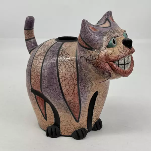 Peter Alsen Raku Pottery Cheshire Cat Jar No Lid