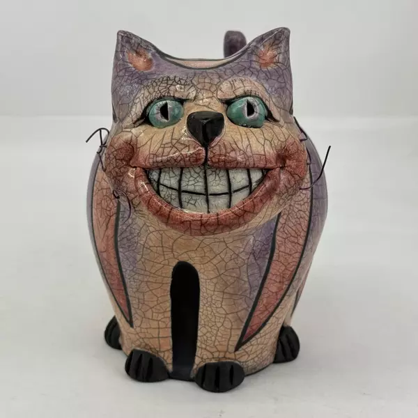 Peter Alsen Raku Pottery Cheshire Cat Jar No Lid