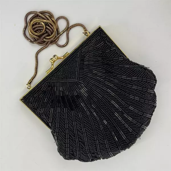 Three Piece Black Beaded Purse, Coin Purse, And Matching Lipstick Cover