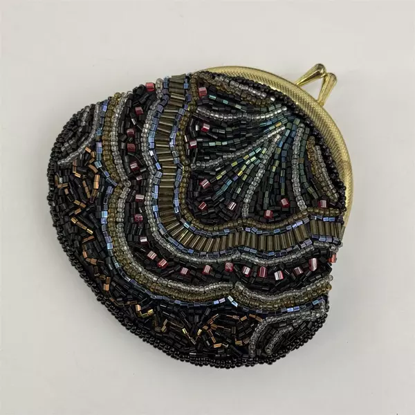 Three Piece Black Beaded Purse, Coin Purse, And Matching Lipstick Cover