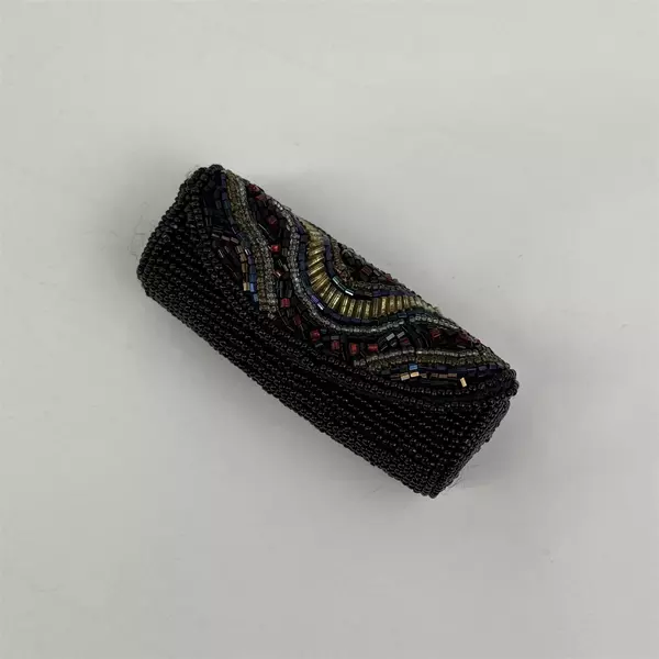 Three Piece Black Beaded Purse, Coin Purse, And Matching Lipstick Cover