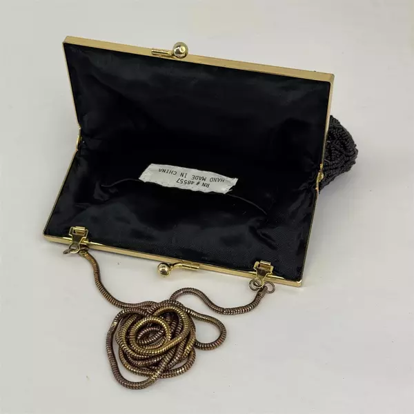 Three Piece Black Beaded Purse, Coin Purse, And Matching Lipstick Cover