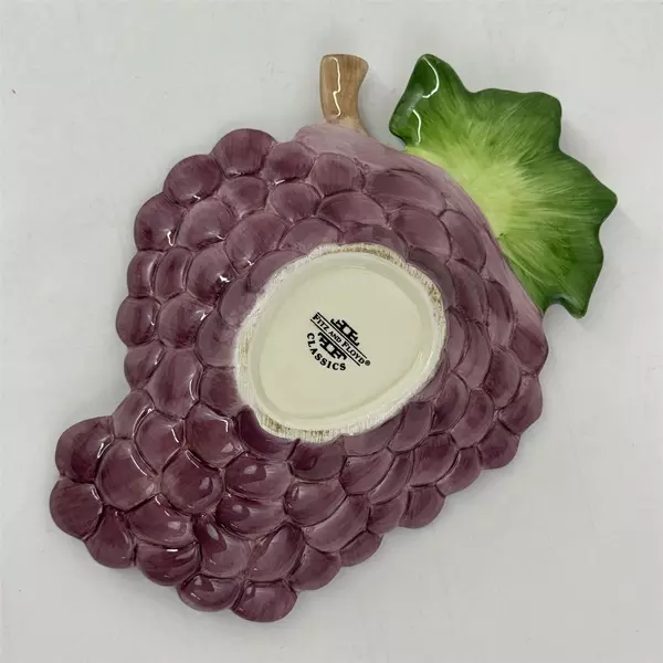 Vintage Fitz And Floyd Ceramic Purple Grape Cluster Catch All Serving Dish