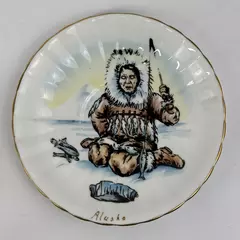 Clarence Bone China Alaska Souvenir Plate Eskimo Fishing 5.5 Inch