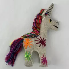 Colorful Handmade Embroidered Wool Unicorn Plush From Mexico 13 Inch