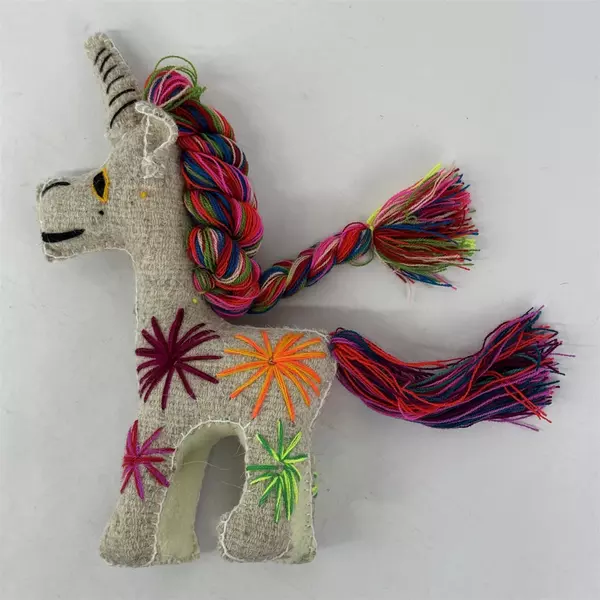 Colorful Handmade Embroidered Wool Unicorn Plush From Mexico 13 Inch