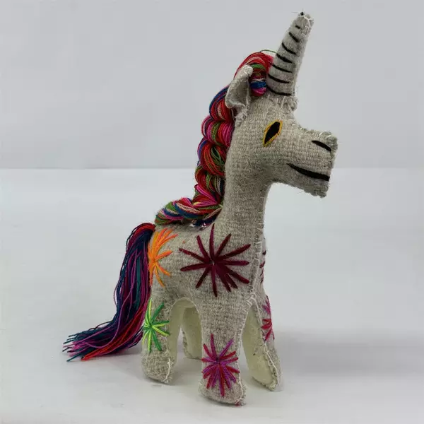 Colorful Handmade Embroidered Wool Unicorn Plush From Mexico 13 Inch