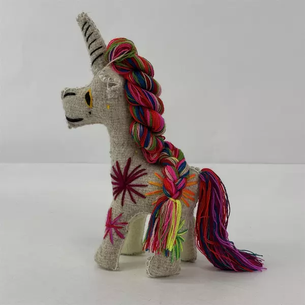 Colorful Handmade Embroidered Wool Unicorn Plush From Mexico 13 Inch