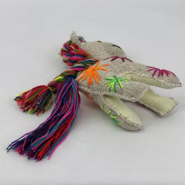 Colorful Handmade Embroidered Wool Unicorn Plush From Mexico 13 Inch