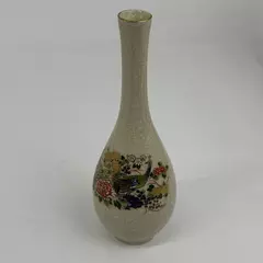 Vintage Beige OMC Otagiri Japan Flower And Peacock Bud Vase