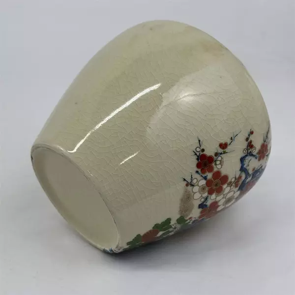 Kyoeigama Japan Ceramic Vase Hand Painted Cherry Blossom Crackle Glaze 5.75"