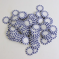 Lot of 101 White Clay Poker Chips With Blue Stripes