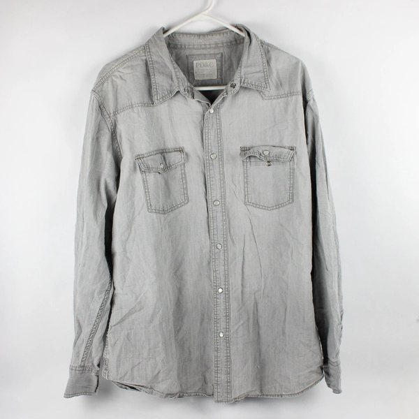 PD&C Men's 2XL Gray Pearl Snap Cotton Long Sleeve Shirt