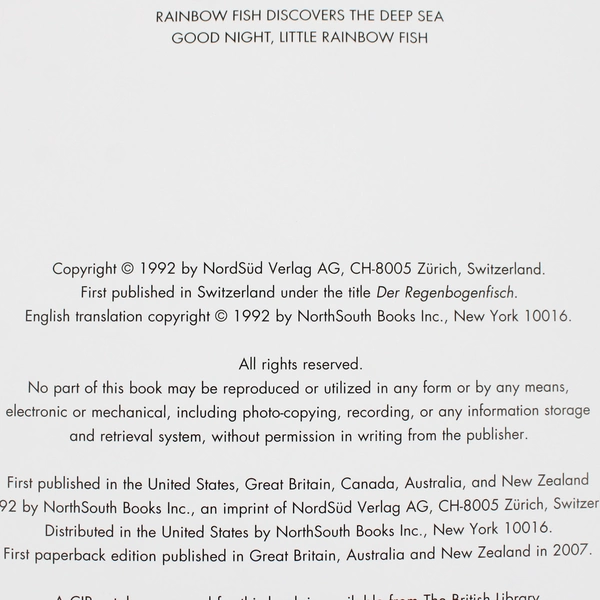 The Rainbow Fish by Marcus Pfister 1992 Hardcover North South Publishing