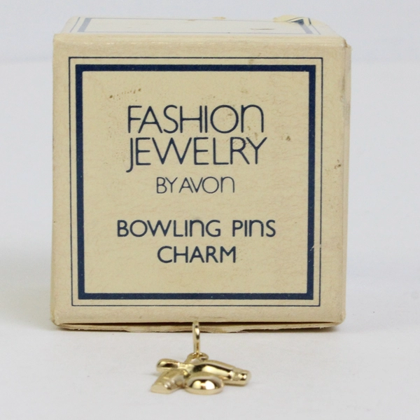 Avon Gold Tone 1982 Bowling Pins Miniature Charm With Box